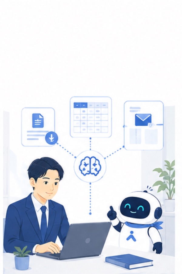 月次資料の回収・催促をAIが自動化するイラスト